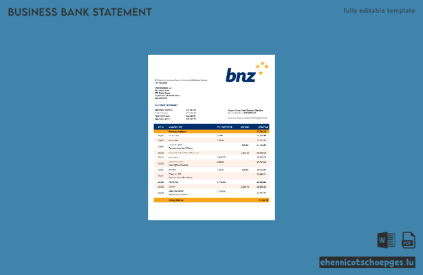 BNZ Bank Kontoauszug (Word- und PDF-Beispiel)